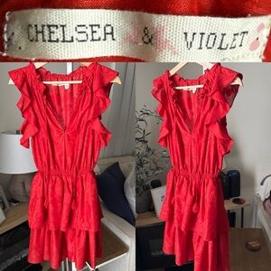 Chelsea & Violet Sleeveless Red Roses Ruffle Jardin Chinoiserie Dress Size S